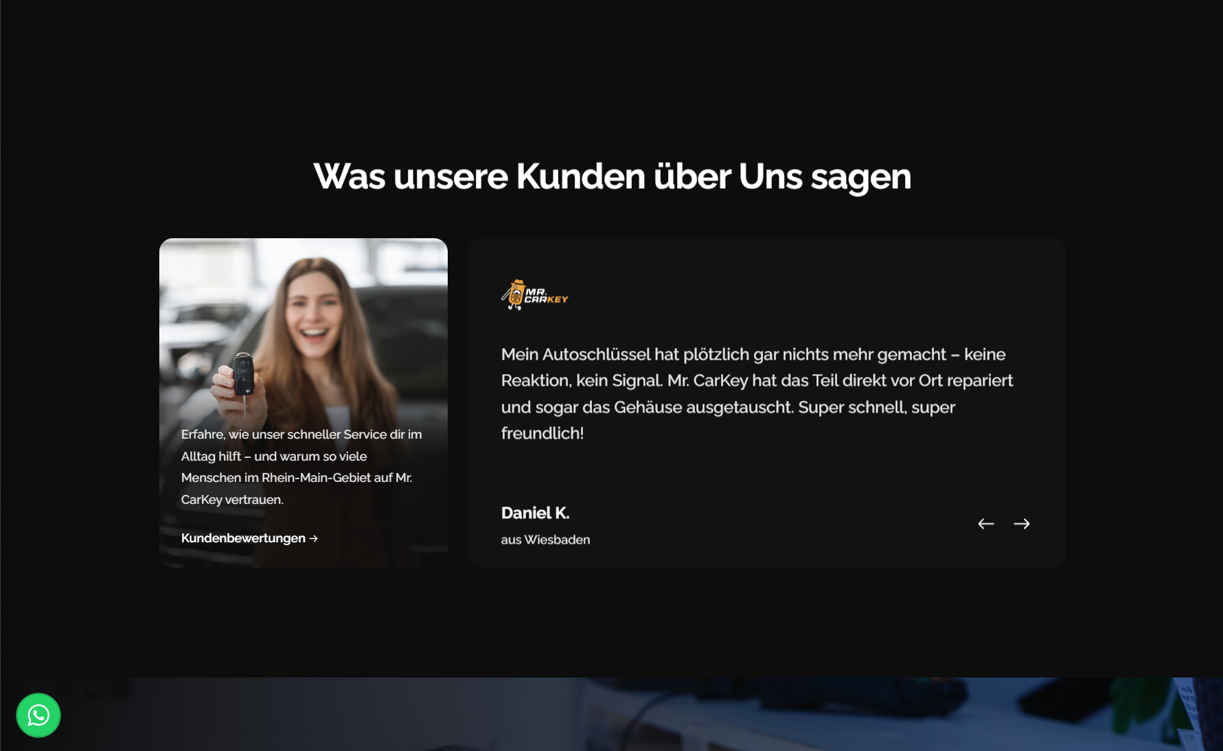 Kundenbewertungen als Vertrauenssignal auf der Mr. CarKey Website