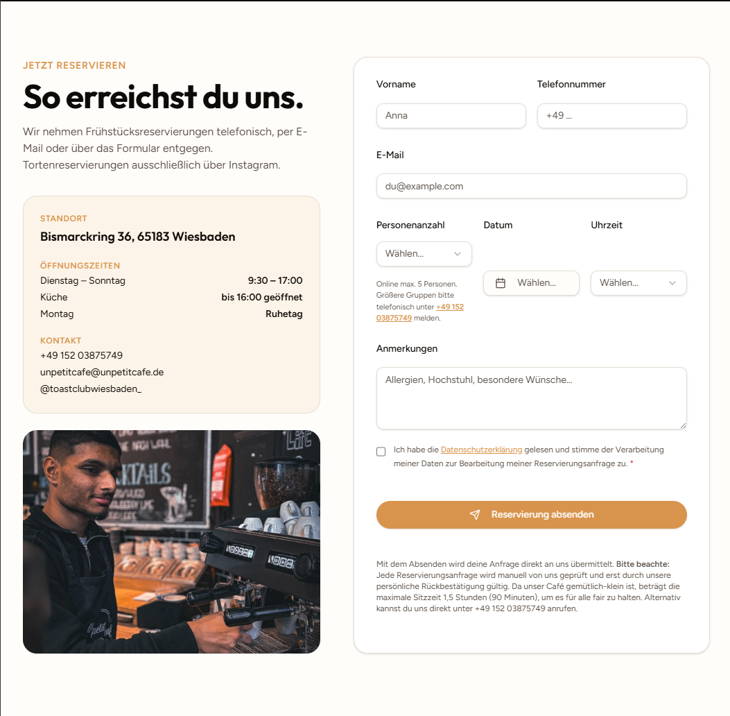 Conversion-optimiertes Reservierungsformular für ein Café in Wiesbaden